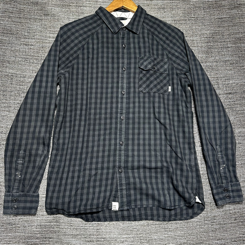 Vanss Flannel Button Up Shirt Men's S Gray Gingham Plaid Long Sleeve